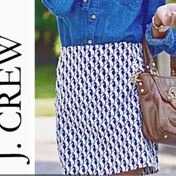 J. Crew seahorse print mini skirt white blue sz 6 - Picture 1 of 8